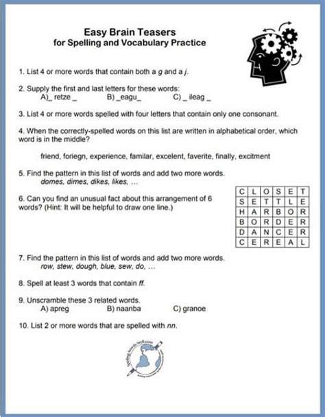 Easy Brain Teasers For Great Spelling And Vocabulary