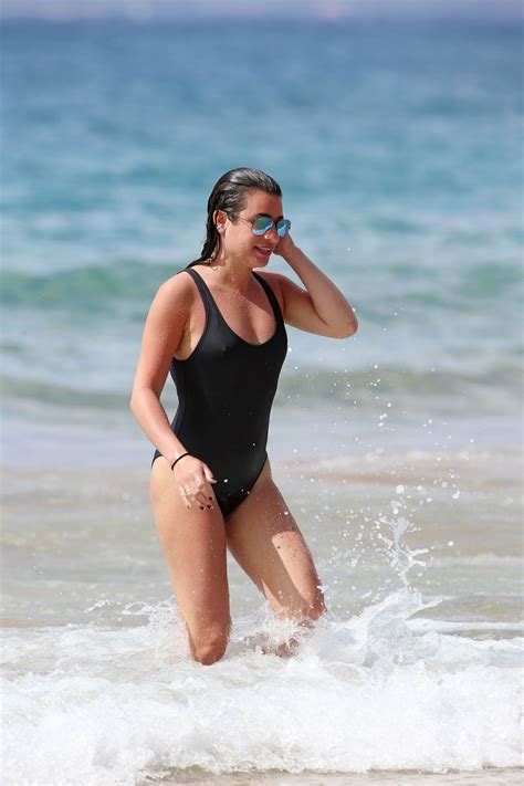 Lea Michele In Black Swimsuit At A Beach In Hawaii 221 2017
