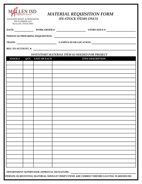 Material Requirement Form Store Requisition Form