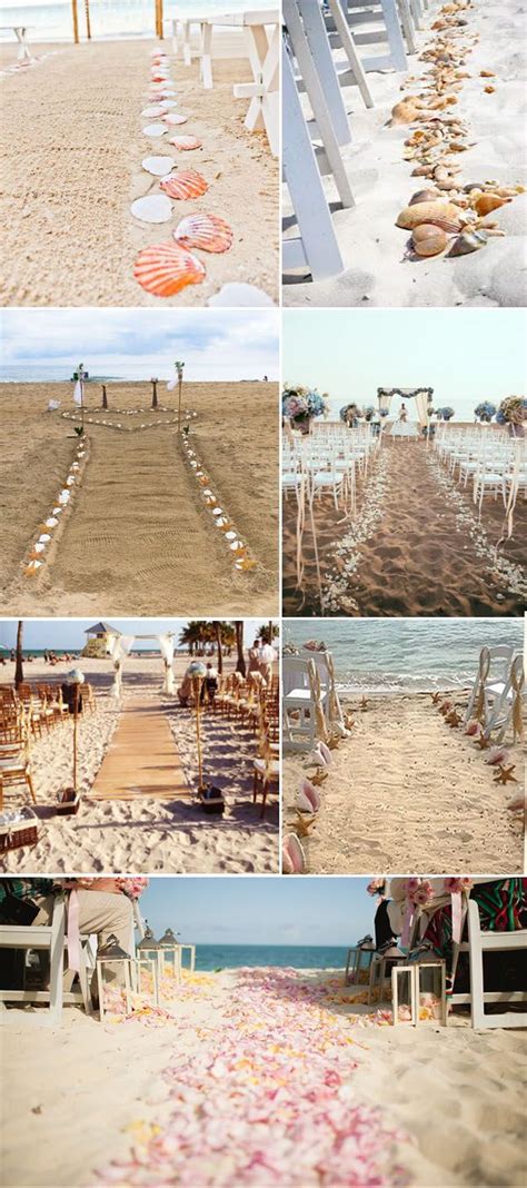 Elegant Beach Themed Wedding Aisle With Shell And Starfish And Flower