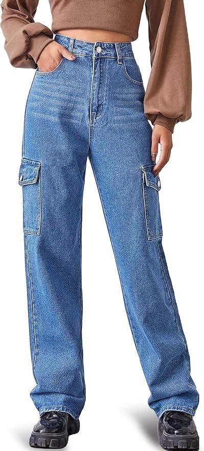 Mumubreal Womens High Waist Baggy Jeans Flap Pocket Side Relaxed Fit