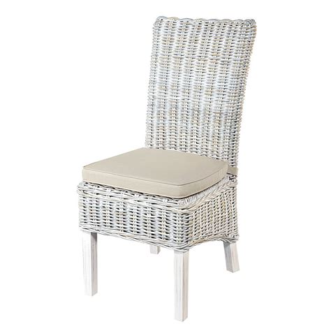 Rowico Maya Rattan Dining Chair With Stone Loose Cushion Pair White
