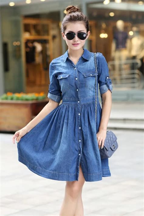 high street summer dress 2015 fashion women pleated jeans half sleeve plus size dresses casual