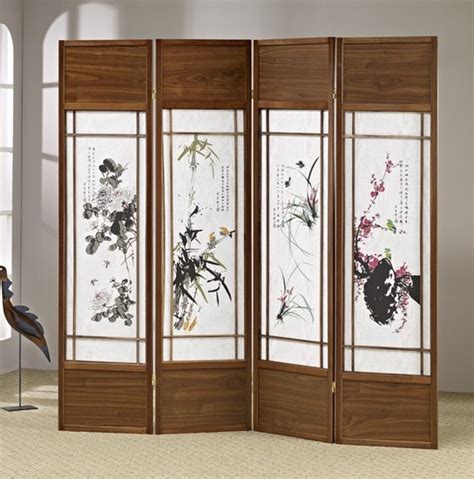 Chinese Floral Painting Shoji Room Divider Sc Asian
