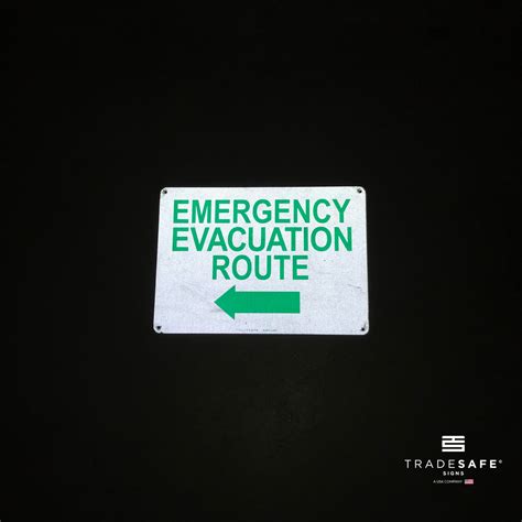 Evacuation Route Sign Left Arrow Aluminum Evacuation Signs Tradesafe
