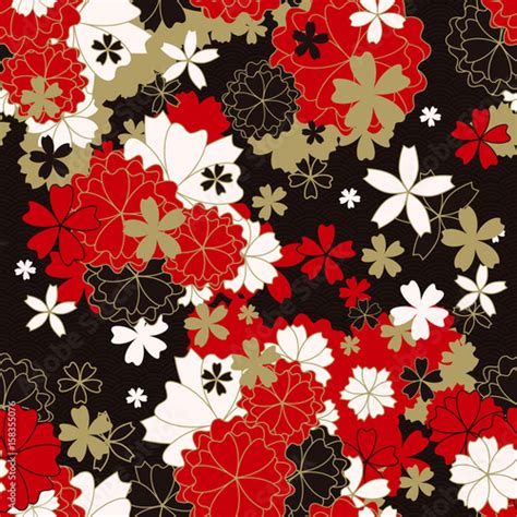 Japanese Classic Floral Seamless Pattern Traditional Kimono Fabric