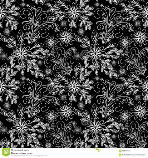 Seamless Abstract Pattern With Flowers Black And White Design Stock