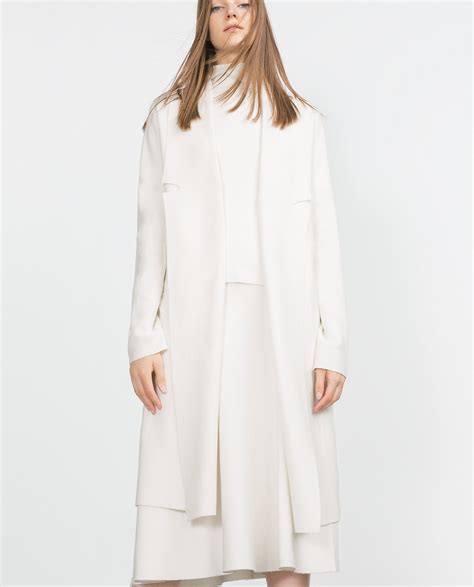 Zara Long Coat With Draped Neck In White Lyst