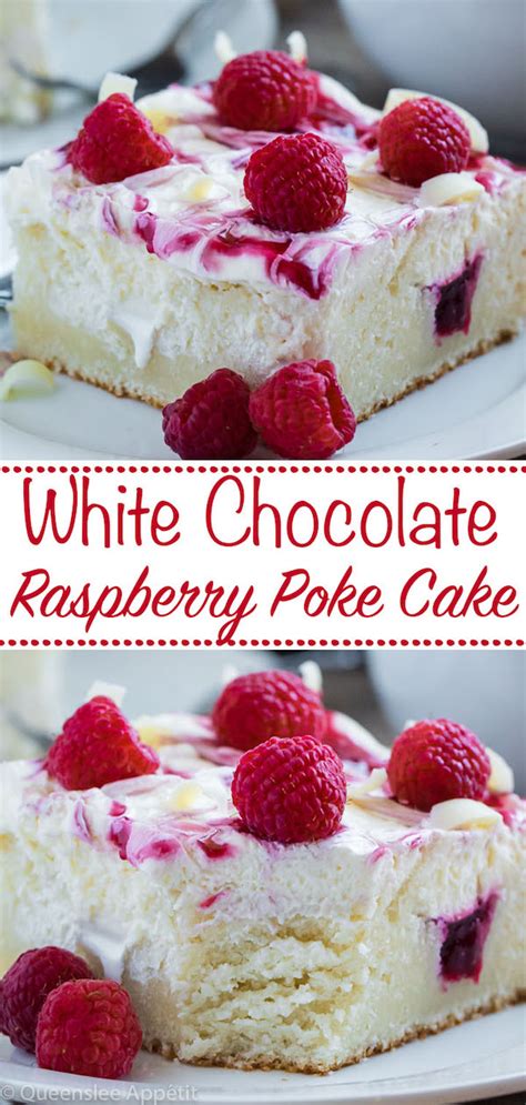 Which was pre formed into the other cake tin, and poured on more chocolate, and dipped some strawberries, in the chocolate of course, and froze. White Chocolate Raspberry Poke Cake ~ Recipe | Queenslee ...