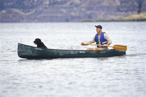 Foto Gratis Man With Dog Canoeing On Lake Para Descargar Freeimages