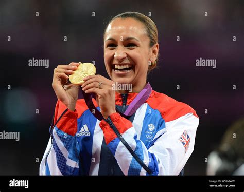 Jessica Ennis Winning Gold Medal At The London Olympics Hi Res Stock