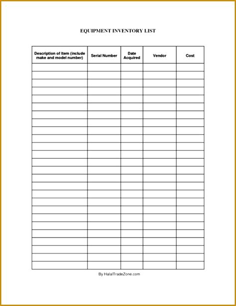 5 Blank Inventory Sheets Fabtemplatez