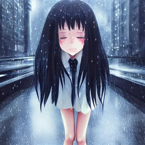Anime Girl Crying With Tears On All Of Her Face Rainy Stable Diffusion