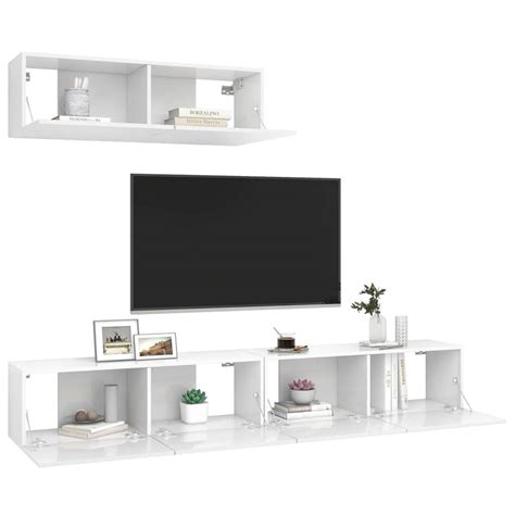 Tv Cabinets 3 Pcs High Gloss White Chipboard