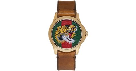 Gucci Leather Gold Medium G Timeless Tiger Watch In Metallic Lyst