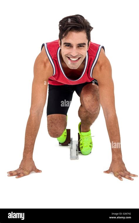 Portrait Of Athlete Man In Ready To Run Position Stock Photo Alamy