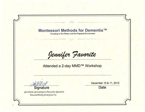 Certificate Of Participation Montessori Methods For Dementia