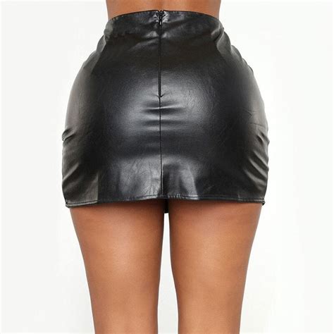 Pu Leather Miniskirt Women Fashion Sexy Package Hip Spilt Skirt Slim Fitness Office Ladies Solid
