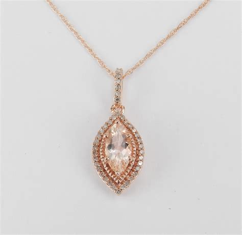 Diamond And Marquise Morganite Halo Pendant Necklace Rose Gold Wedding