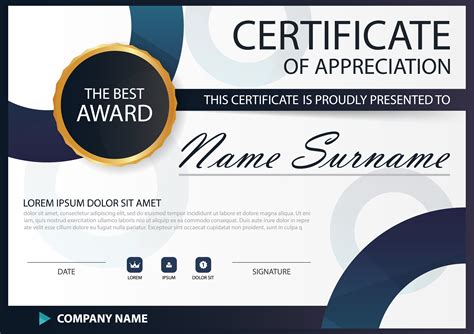 Blue Black Elegance Horizontal Circle Certificate With Vector