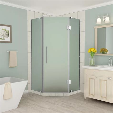 Aston Merrick 36 365 Inch X 72 Inch Frameless Neo Angle Shower Enclosure Frosted Glass