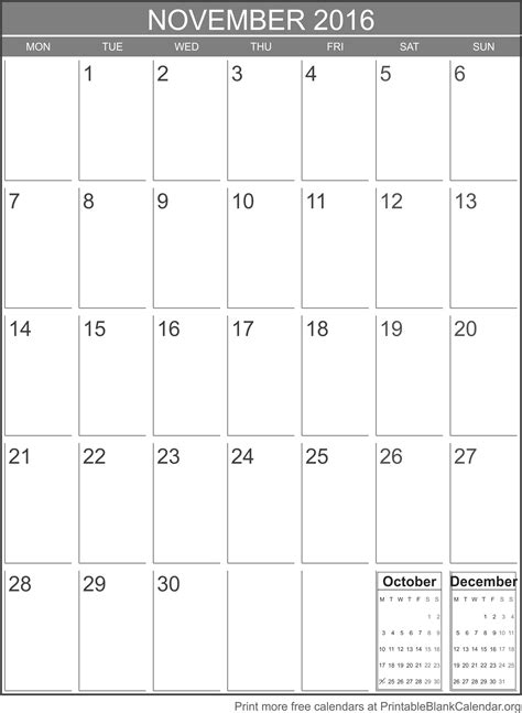 November 2016 Printable Blank Calendar Printable Blank