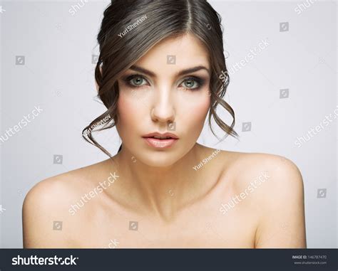 Beautiful Woman Portrait Nude Shoulders Female Model Studio Posing