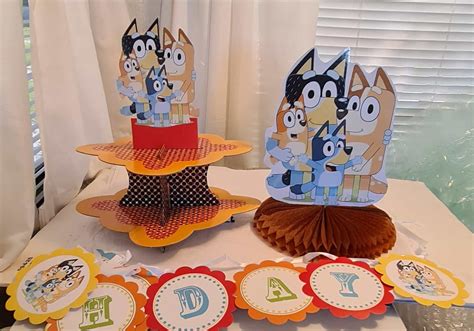 Bluey And Bingo Birthday Party Set Cupcake Stand Centerpiece And Banner