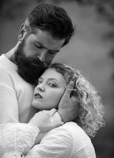 Making The Relations Exclusive Bearded Man Hug Woman With Long Hair Couple In Love Style