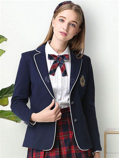 School Uniform Blazer Dark Navy Embroidered Academic Style Coat