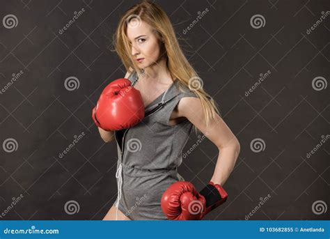 Beautiful Woman With Red Boxing Gloves Stock Image Image Of Gloves