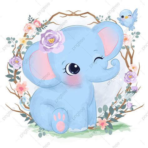 Gambar Bayi Hewan Lucu Dalam Ilustrasi Cat Air Clipart Gajah