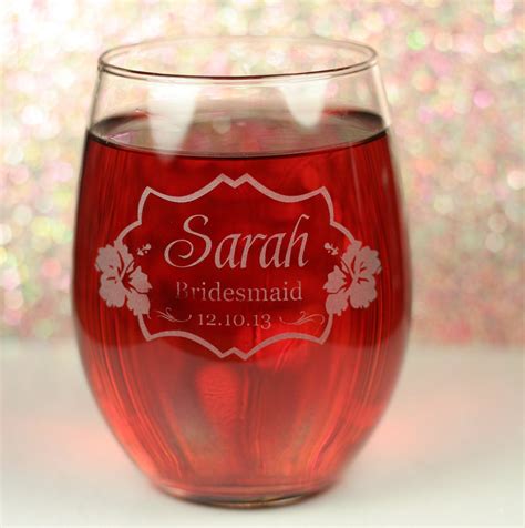 Hibiscus Bridal Party Personalized Stemless Wine Glasses Set Of 4