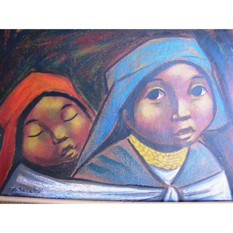 1960s Latin American Folk Art Gouache Pastel Painting On Paper By