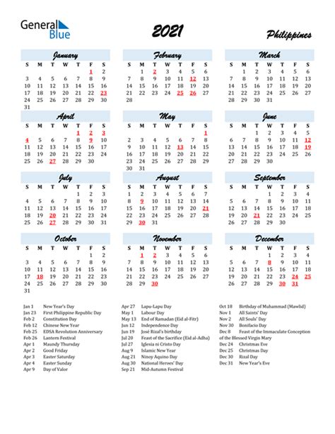 2021 Calendar Philippines With Holidays 2021 Calendar Calendar