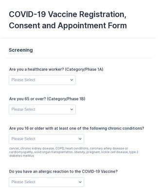 COVID Vaccine Registration Consent And Appointment Form Template JotForm