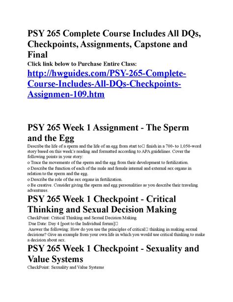 Psy 265 Complete Course Includes All Dqs Checkpoints Assignments