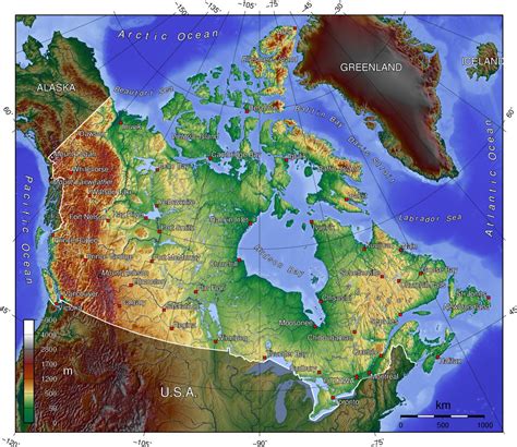 geographical map of canada topography and physical features of canada