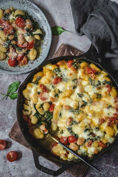 Baked Gnocchi With Spinach Tomatoes And Beans Easy And Healthy