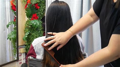 For a lot of hair types, a good cut can completely change the way your hair is shaped. V shape hair cut ซอยผมยาวเป็นรูปตัววี - YouTube