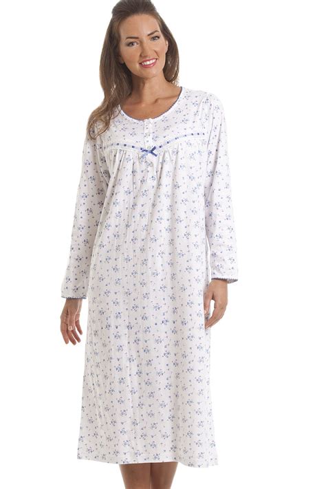 Classic Blue Floral Long Sleeve Cotton Nightdress