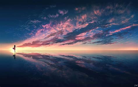 Anime Original Cloud Horizon Reflection Sunset Hd Wallpaper Peakpx