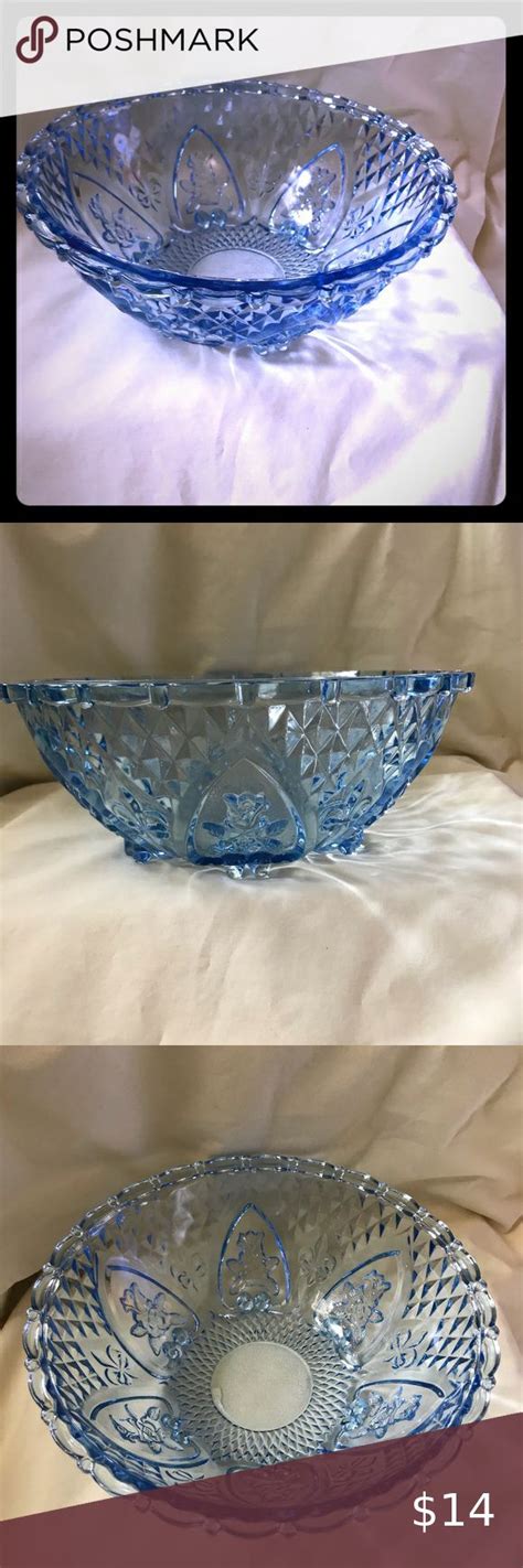 Vintage Blue Glass Large Serving Bowl Blue Glass Serving Bowls Bowl