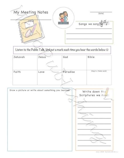 Agenda item suggestion page, so each member of the family can. JW Children's Meeting Worksheet English | Etsy | Meeting ...