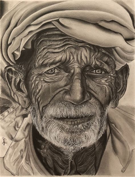 Original Pencil Portrait Drawing Of Old Man With Turban Very Etsy