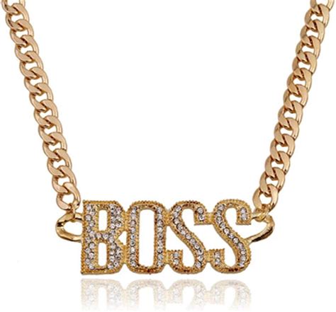 Lzhlqpunk Crystal Letter Boss Pendant Necklaces Gold Silver Color Long