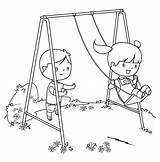 Swing Coloring Playing Children Illustrations Porch Vector Field Clip sketch template
