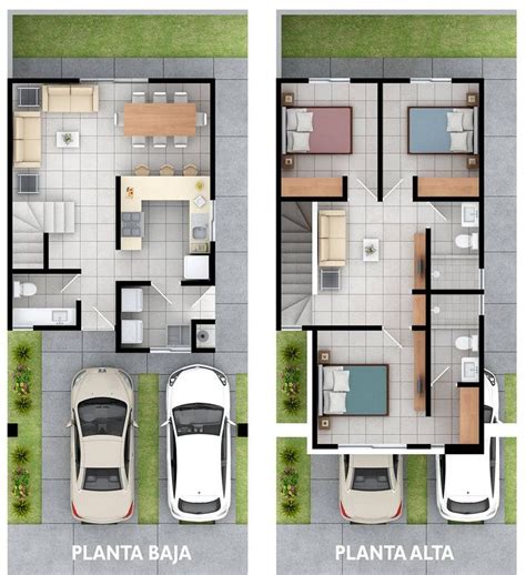 Planos 3d diseño de Casa planta baja y planta alta render House plans