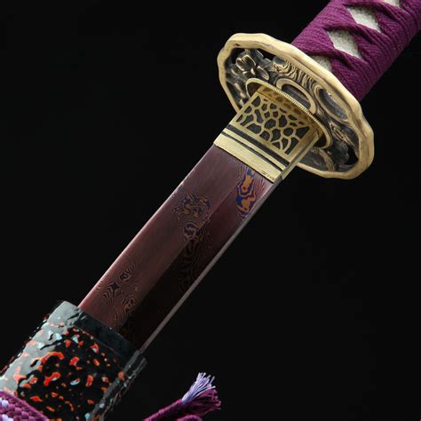 Handmade Pattern Steel Red Blade Real Japanese Samurai Katana Sword