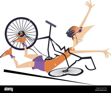 Man Falling Down From The Bicycle Isolated Cyclist Falling Down From